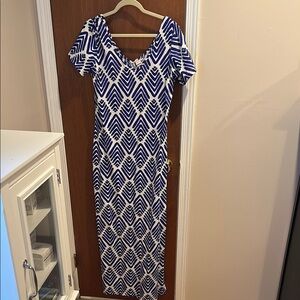 Blue and White Patterned Maxi Dress